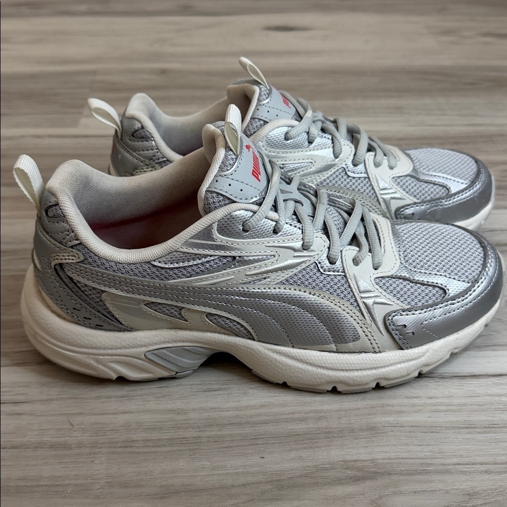 Puma Silver and White Sneakers women’s size 6.5